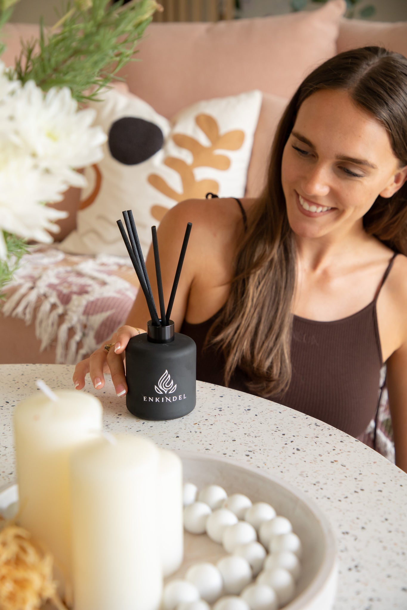 Bamboo &amp; White Lily Fragrant Reed Diffuser - Matt Black